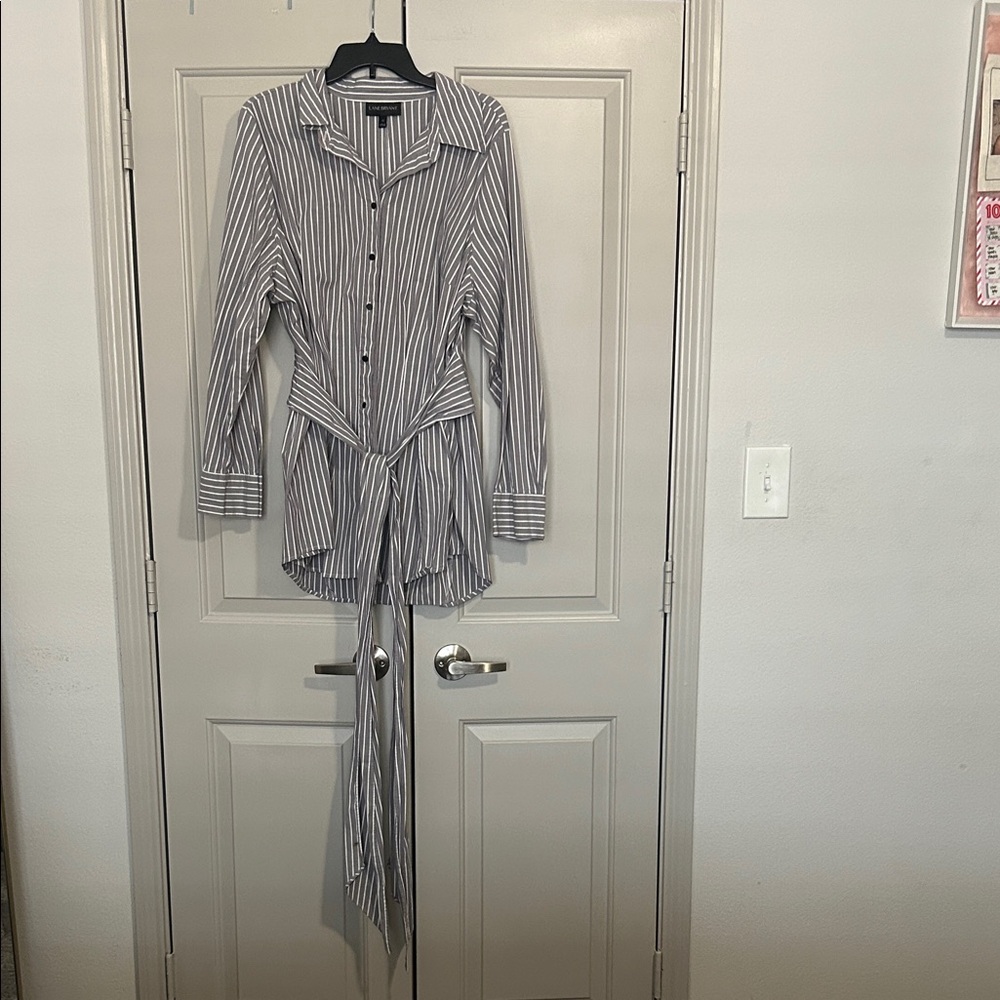 Lane Bryant Gray Striped Button Down Shirt